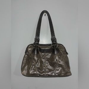 💙MAKE OFFER💙  Vintage Y2k Handbag tan suede with gray faux crocodile